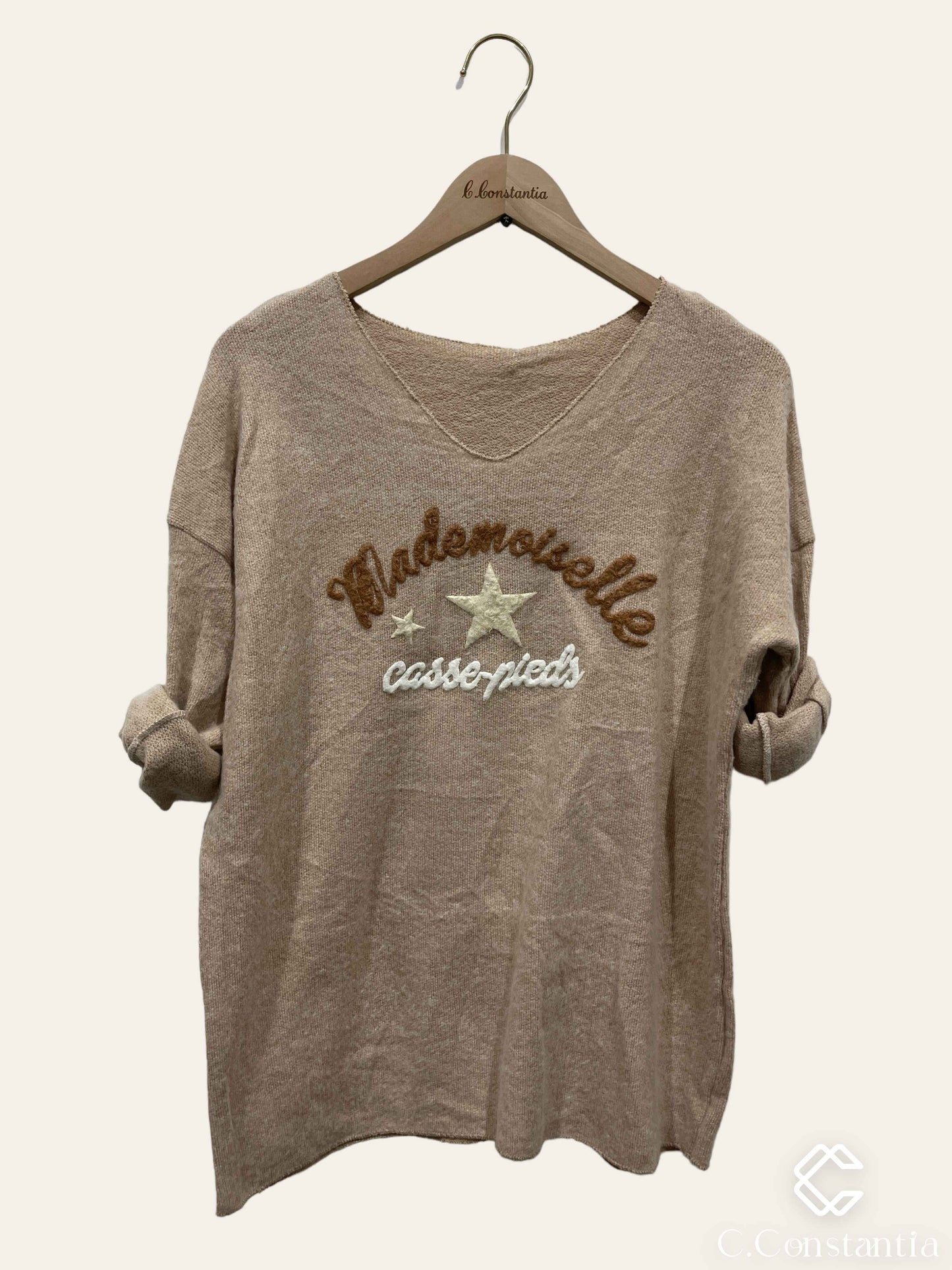 Pull ESTEBAN "Melle casse pieds" beige
