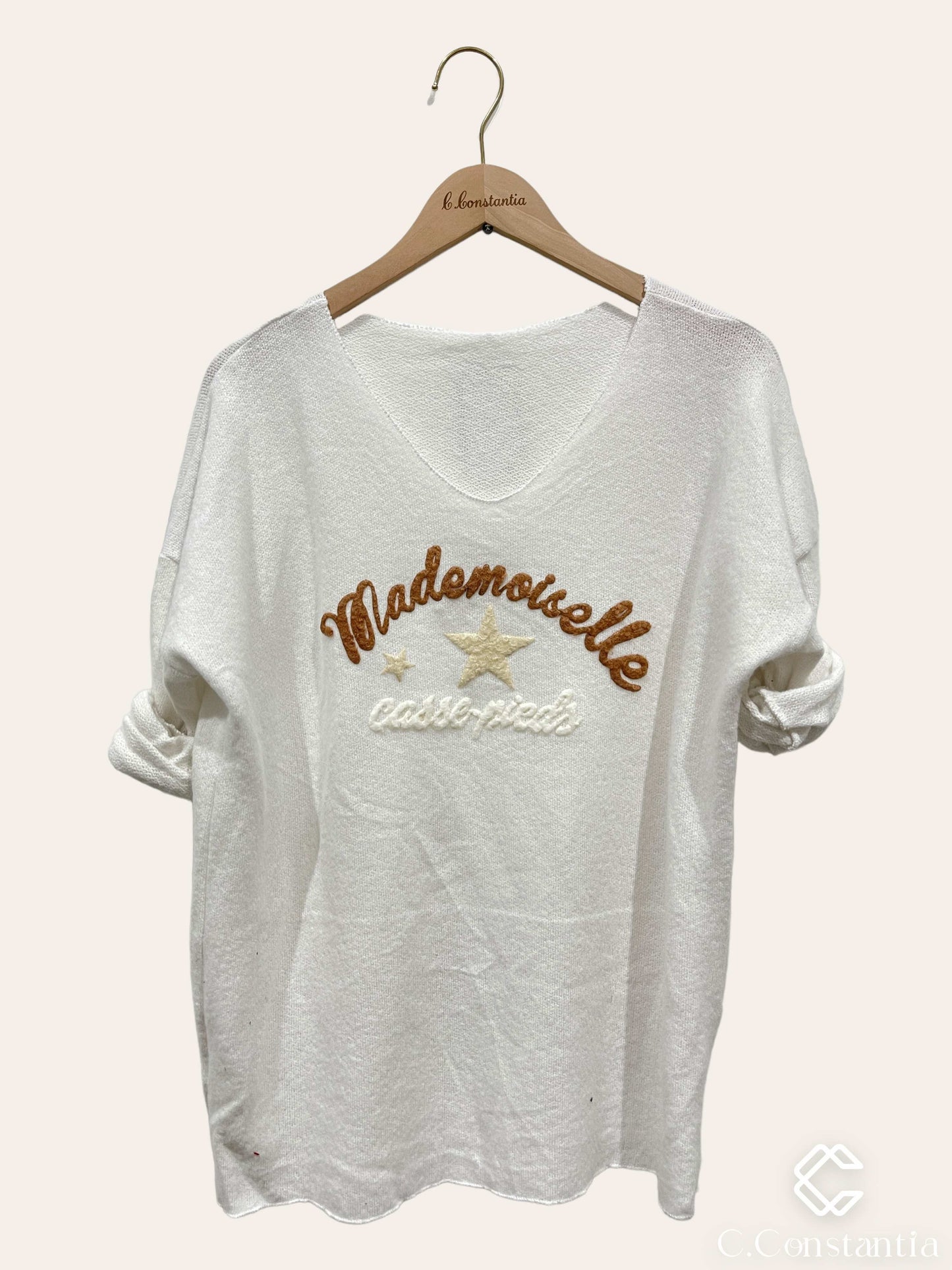 Pull ESTEBAN "Melle casse pieds" blanc