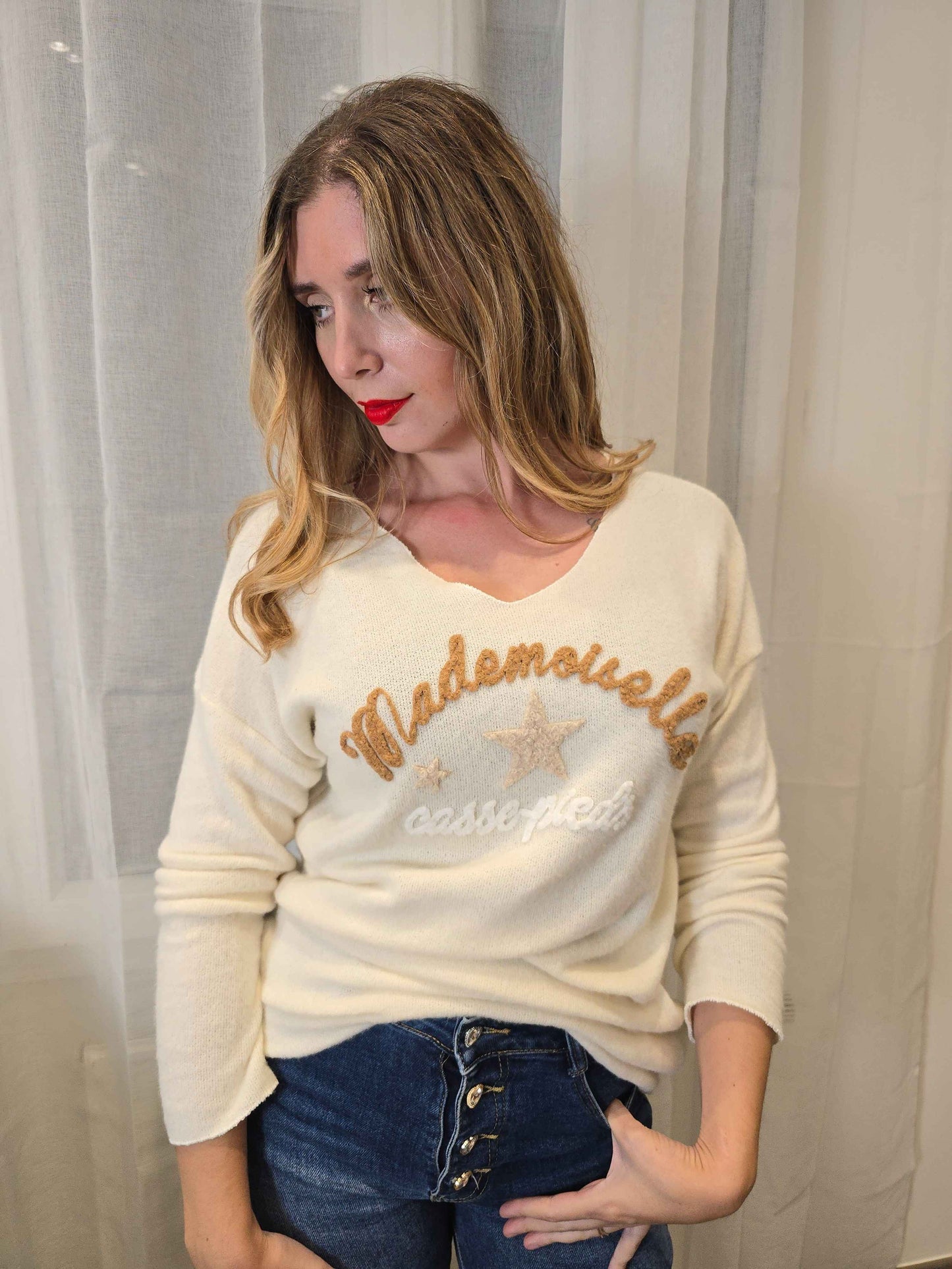 Pull ESTEBAN "Melle casse pieds" blanc