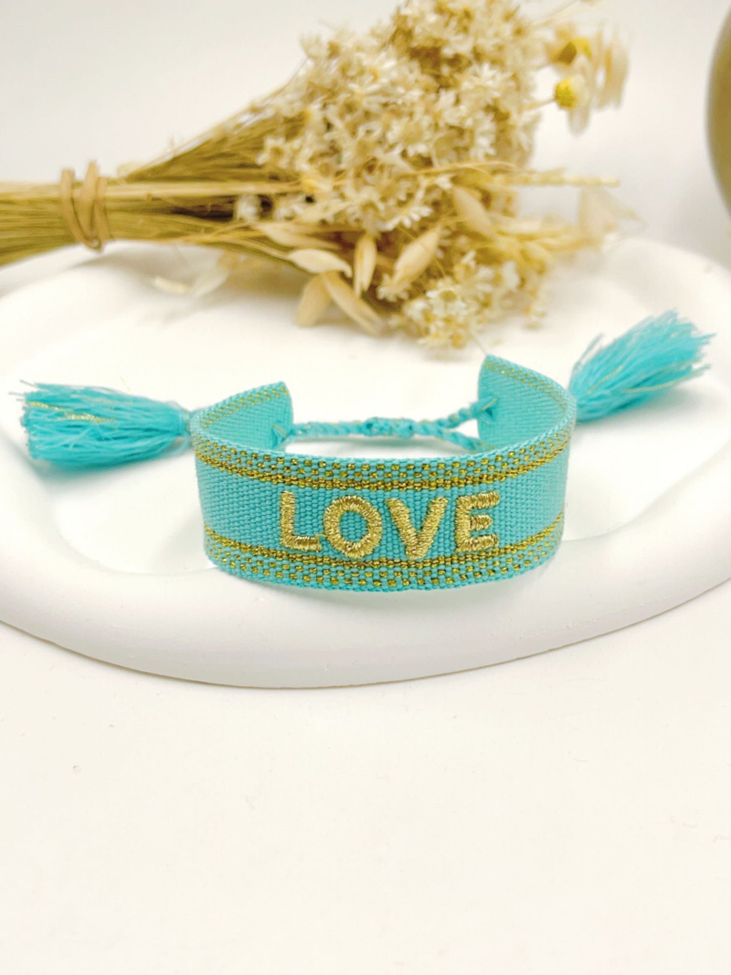 Bracelet tissu LOVE turquoise