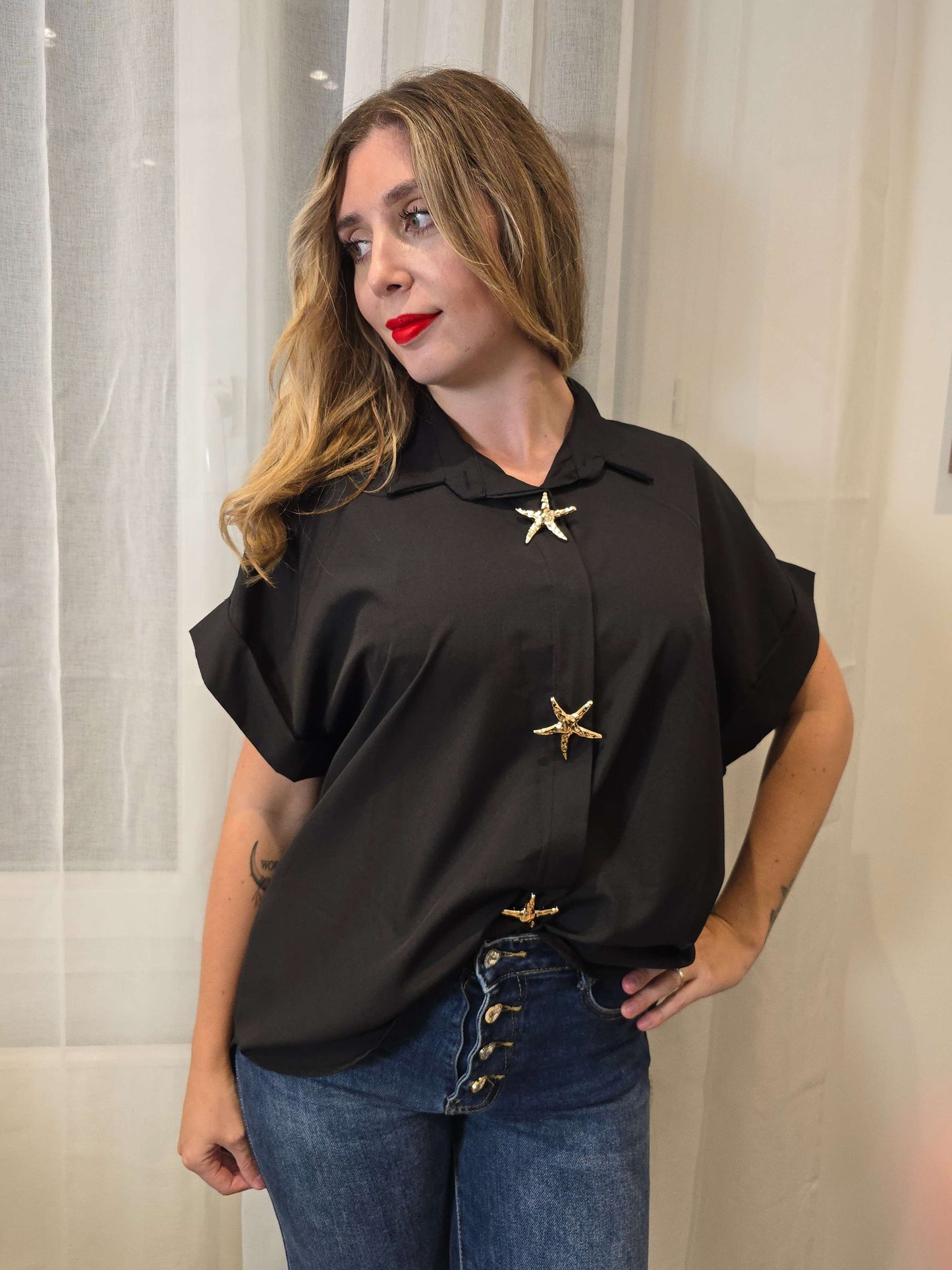 Chemise PEPA noir oversize broches
