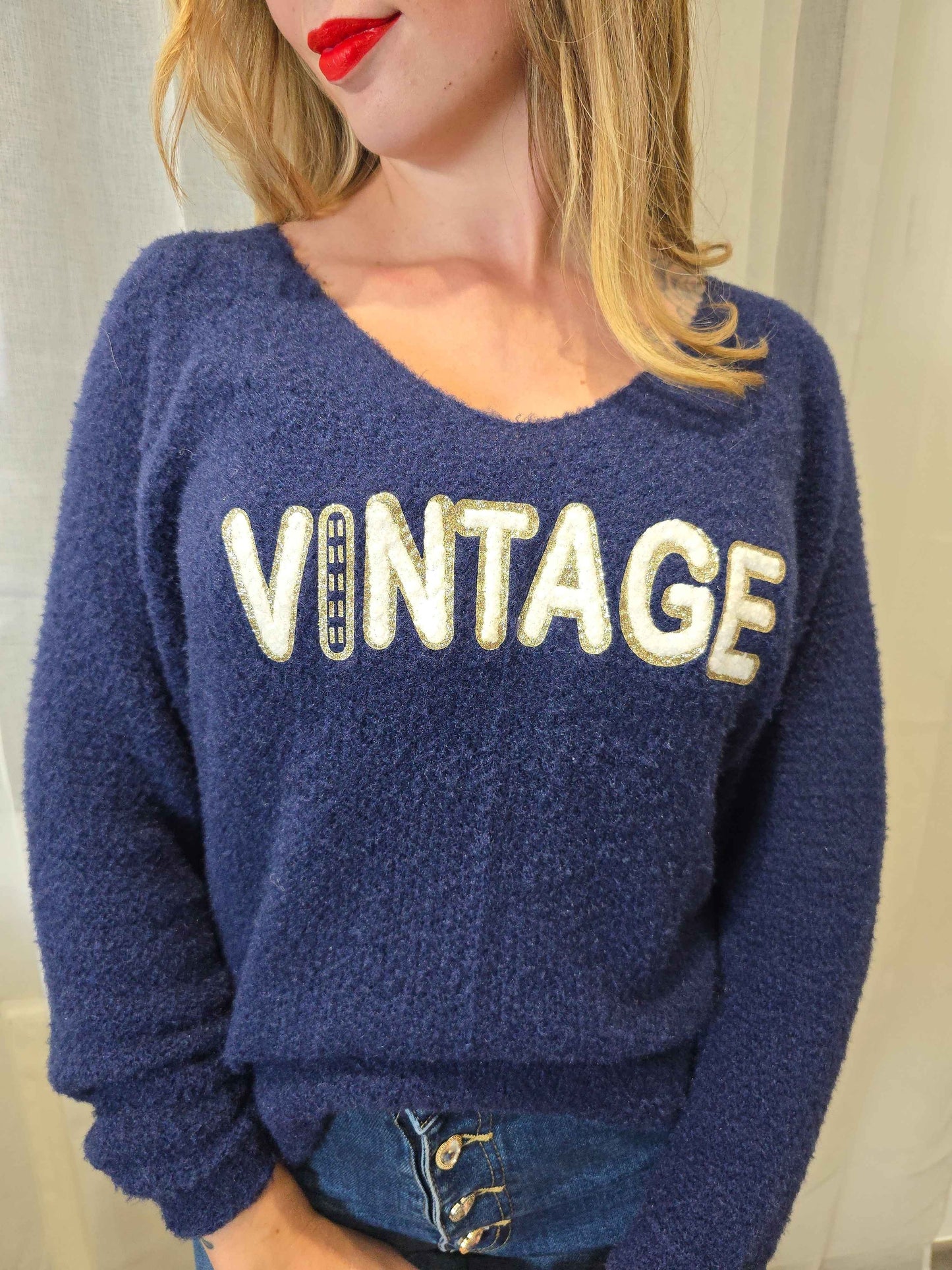 Pull VINTAGE bleu marine