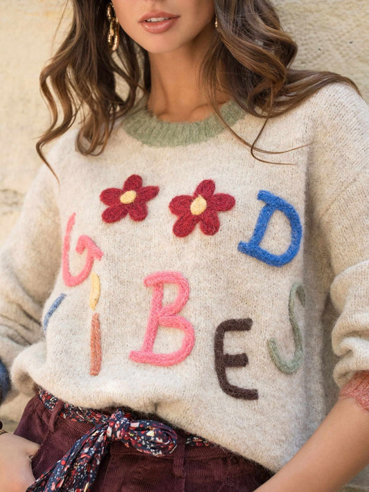 Pull IVAN "Good Vibes" taupe