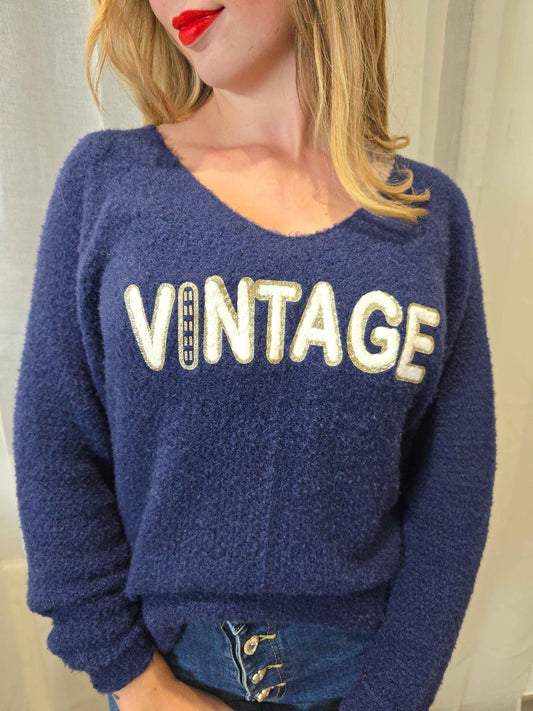 Pull VINTAGE bleu marine